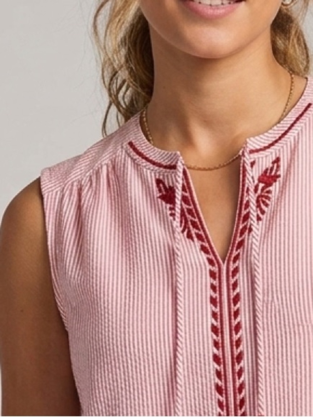 Banana Republic Embroidered Tie Neck Top